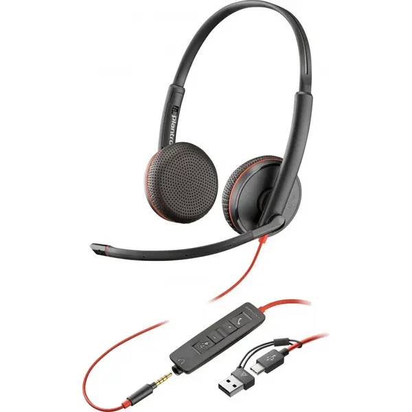 HP Casti Stereo USB-C Poly Blackwire 3225 + mufa de 3,5 mm + Adaptor USB-C/A 8X229AA