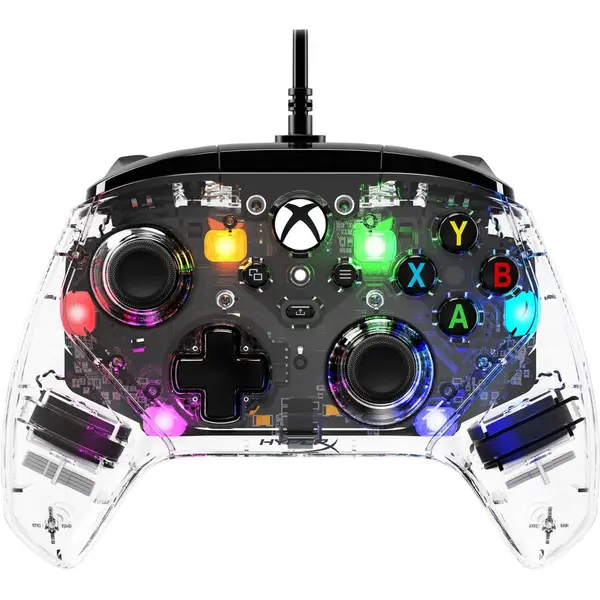 HP Controler Gaming cu fir, HP HyperX Clutch Gladiate, iluminare RGB, compatibil PC, Xbox One, Series X/S, Transparent