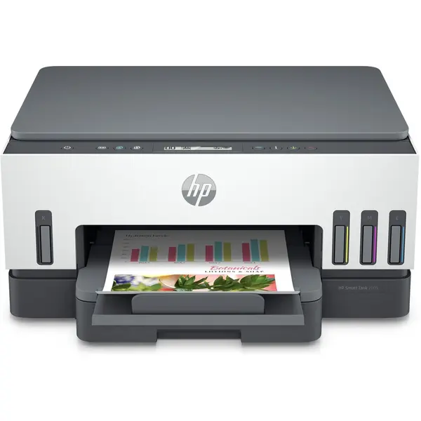 HP Imprimanta multifuncionala HP Smart Tank 7005, Inkjet, A4, 4800 x 1200 DPI, 15 ppm, USB, Wi-Fi, Bluethoot, Imprimare, Copiere, Scanare, Negru-Alb