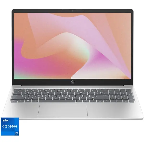 HP Laptop HP 15-fd0015nq, 15.6 inch, Full HD, Procesor Intel® Core™ i7-1355U, 16GB DDR4, 1TB SSD, Intel Iris Xe Graphics, Free DOS, Argintiu (INT Keyboard)