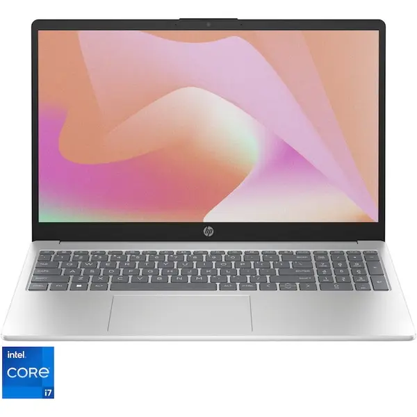 HP Laptop HP 15-fd0082nq cu procesor Intel® Core™ i7-1355U pana la 5.0 GHz, 15.6, Full HD, 16GB DDR4 RAM, 512GB SSD, Intel® Iris® Xe Graphics, Free DOS, Natural Silver