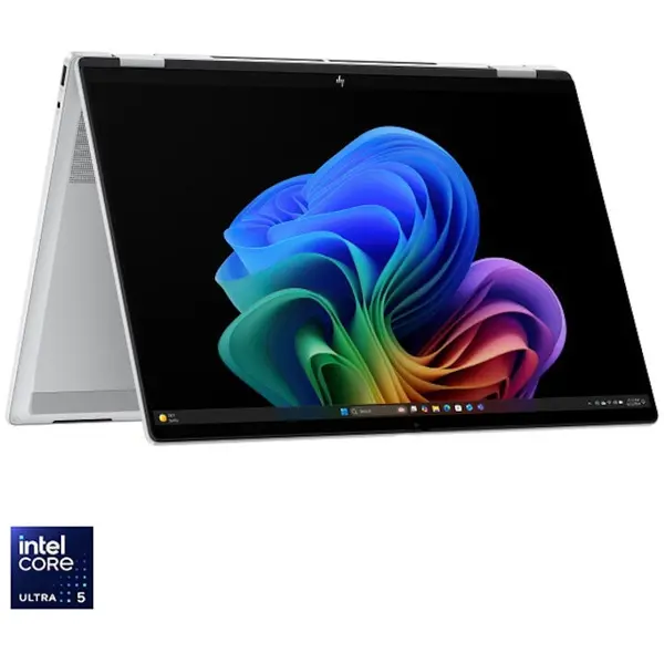 HP Laptop HP OmniBook X FlipNGAI 16-as0024nn, Procesor Intel® Core™ Ultra 5, Display 16'' 2K (1920x1200), IPS, Touch, Memorie RAM 16GB LPDDR5x, Capacitate 1TB SSD, Placa video integrata Intel® Arc™ , Windows 11 Home, Glacier Silver (INT Keyboard)