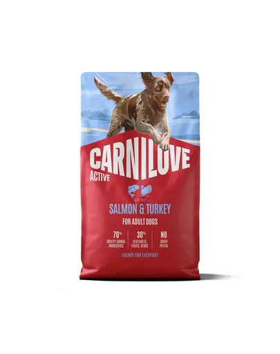 Hrană câini activi CARNILOVE Active Dog Salmon and Turkey Adult 4 kg somon și curcan