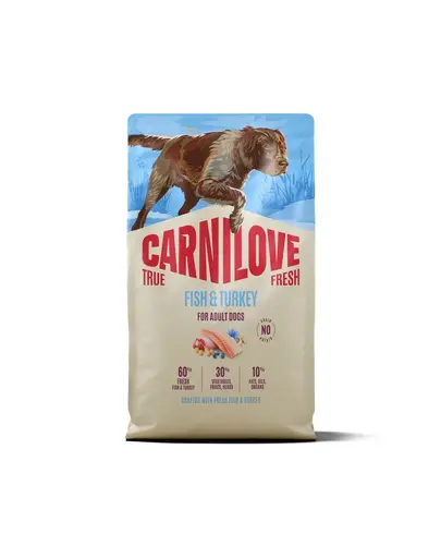 Hrană câini CARNILOVE True Fresh Dog Fish and Turkey Adult 4 kg cu pește și curcan