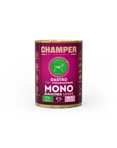 Hrana caini cu somon CHAMPER Gastro 400 g monoproteica