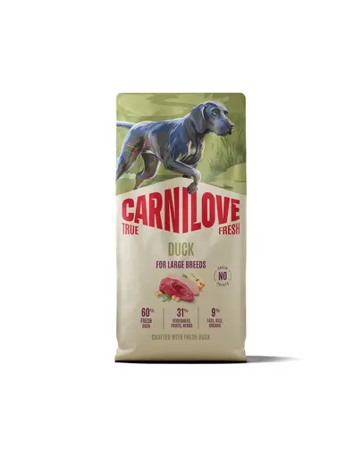 Hrană câini juniori CARNILOVE True Fresh Dog Duck Junior Large 12 kg cu rață