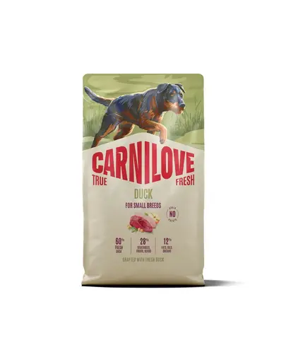 Hrană câini mici CARNILOVE True Fresh Dog Duck Adult Small Breeds 4 kg cu rață