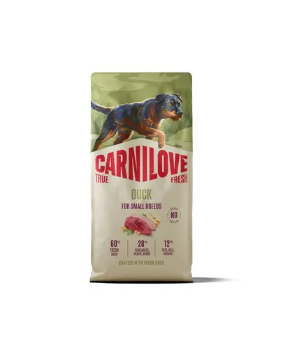 Hrană câini rasă mică CARNILOVE True Fresh Dog Duck Adult Small Breeds 1,5 kg cu rață