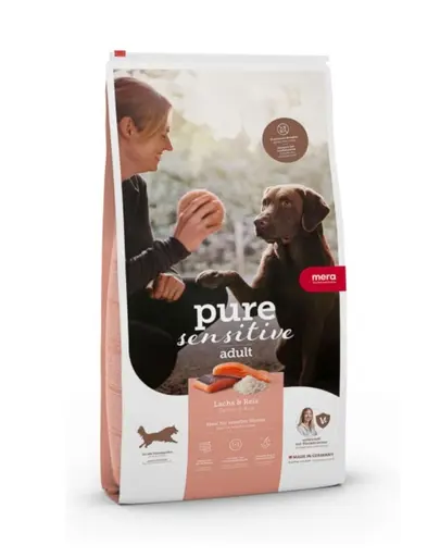 Hrană câini sensibili MERA Pure Sensitive 12,5 kg somon & orez digestie ușoară și piele sănătoasă