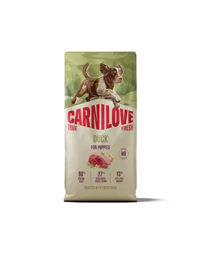 Hrană cățeluși CARNILOVE True Fresh Dog Duck Puppies 12 kg cu rață
