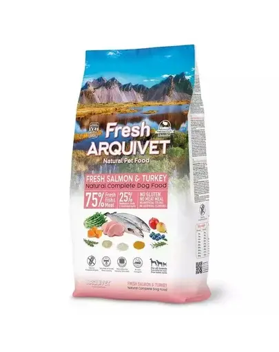 Hrana cu somon si curcan ARQUIVET Fresh pentru caini, semiumeda 10 kg