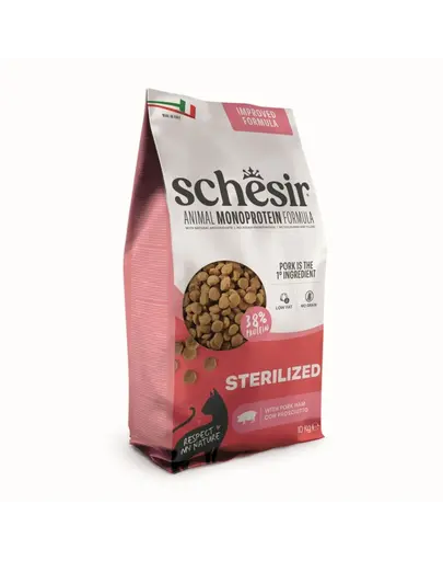 Hrană fără cereale pisici sterilizate SCHESIR Animal Monoprotein Formula Sterilized 10 kg monoproteică cu porc și șuncă