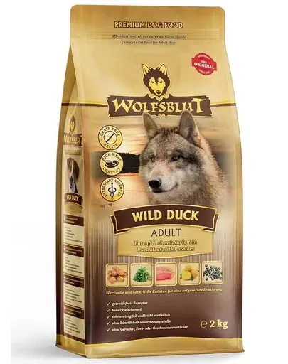 Hrana pentru caini de rasa mare WOLFSBLUT Wild Duck Large Breed Adult 12,5 kg cu rata