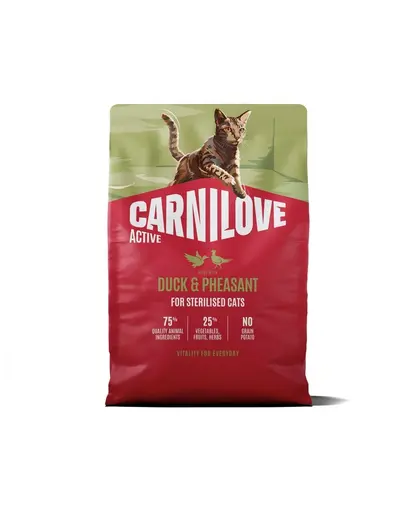 Hrană pisici sterilizate CARNILOVE Active Cat Duck and Pheasant Sterilised 2 kg rață și fazan