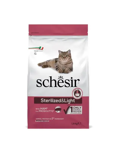 Hrană pisici sterilizate control greutate SCHESIR Original 1,5 kg cu șuncă