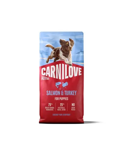 Hrană pui de câini 12 kg CARNILOVE Active Dog Salmon & Turkey Puppies, somon și curcan