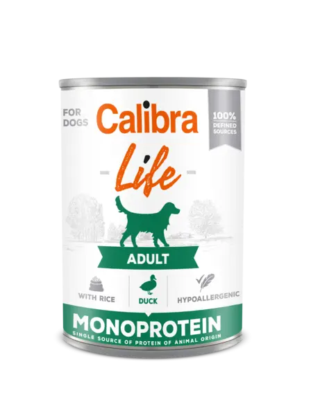 Hrana umeda caini, Calibra Dog Life Adult Duck with Rice, 400 g