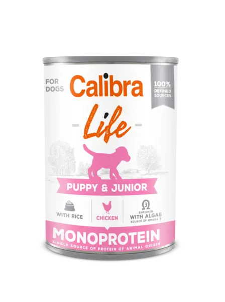 Hrana umeda caini, Calibra Dog Life Puppy & Junior, Chicken & Rice, 400 g