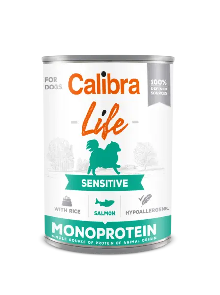Hrana umeda caini, Calibra Dog Life Sensitive Salmon with Rice, 400 g