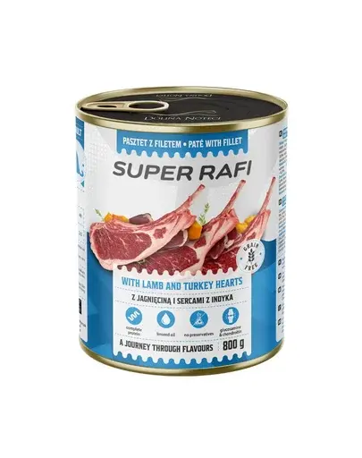 Hrană umedă câini pate RAFI Super 800 g miel și inimi de curcan