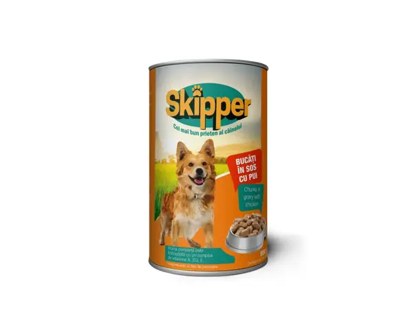 Hrana umeda pentru caini adulti Skipper cu pui 1250g
