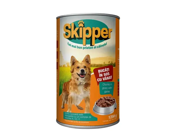 Hrana umeda pentru caini adulti Skipper cu vanat 1250g