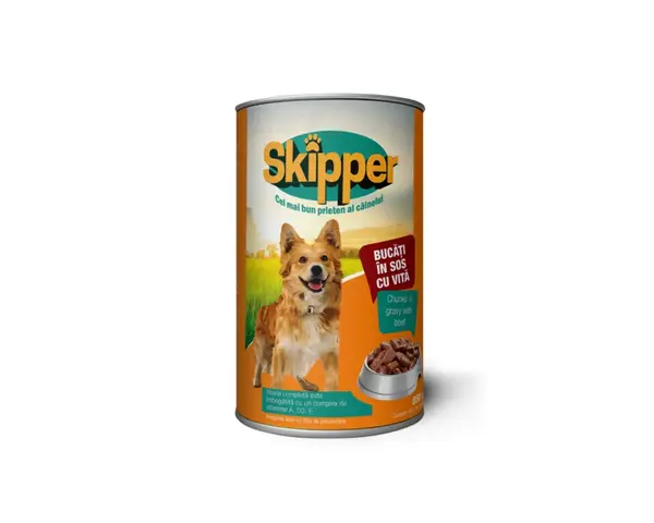 Hrana umeda pentru caini adulti Skipper cu vita 1250g