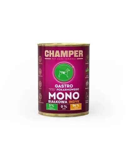 Hrana umeda pentru caini CHAMPER Gastro 400 g curcan