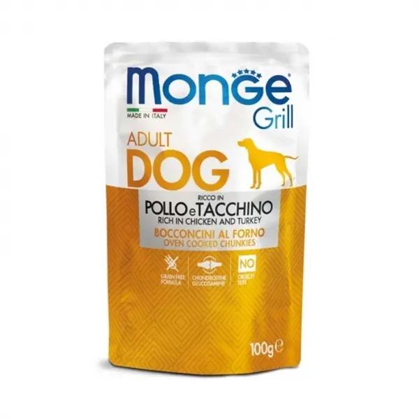 Hrana umeda pentru caini Monge Grill Chunkies cu pui curcan 100 gr