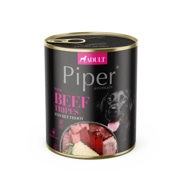 Hrana umeda pentru caini PIPER DOG, burta de vita si sfecla rosie, 800g