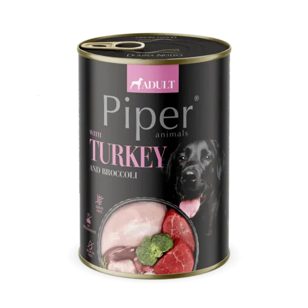 Hrana umeda pentru caini PIPER DOG, curcan si brocolli, 400g