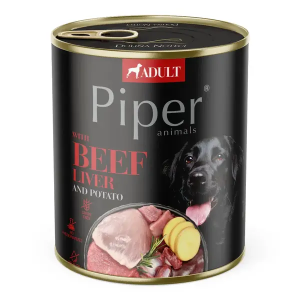 Hrana umeda pentru caini PIPER DOG, ficat de vita si cartof 800g