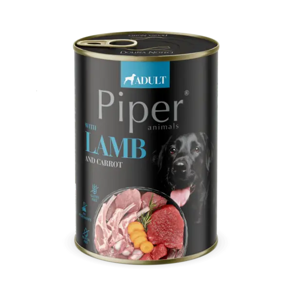Hrana umeda pentru caini PIPER DOG, miel si morcov 400g