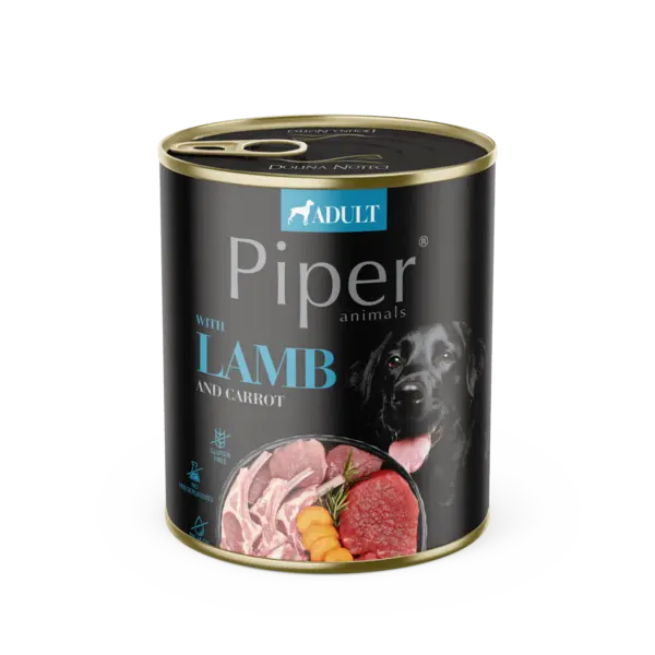 Hrana umeda pentru caini PIPER DOG, miel si morcov, 800g