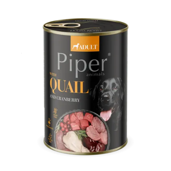Hrana umeda pentru caini PIPER DOG, prepelita si merisoare 800g