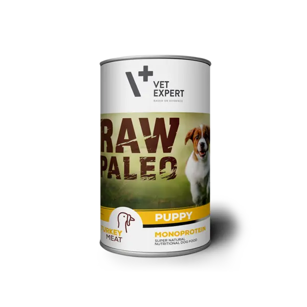Hrana umeda pentru caini, RAW PALEO Puppy, conserva monoproteica, carne de curcan, 400 g