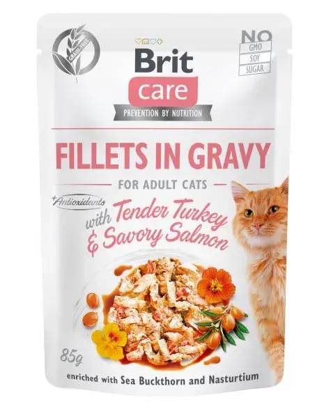 Hrana umeda pentru pisici Brit Care Fillets in Gravy cu curcan somon 85 gr