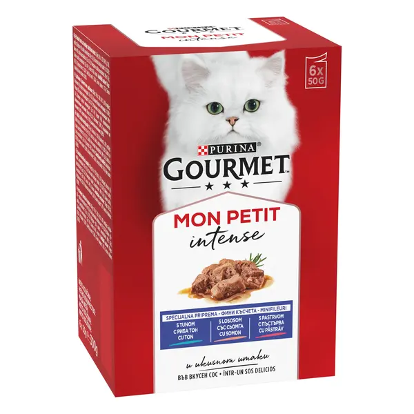 Hrana umeda pentru pisici Gourmet Mon Petit, Somon, Ton, Pastrav In Sos, 6x50 g 6x50g