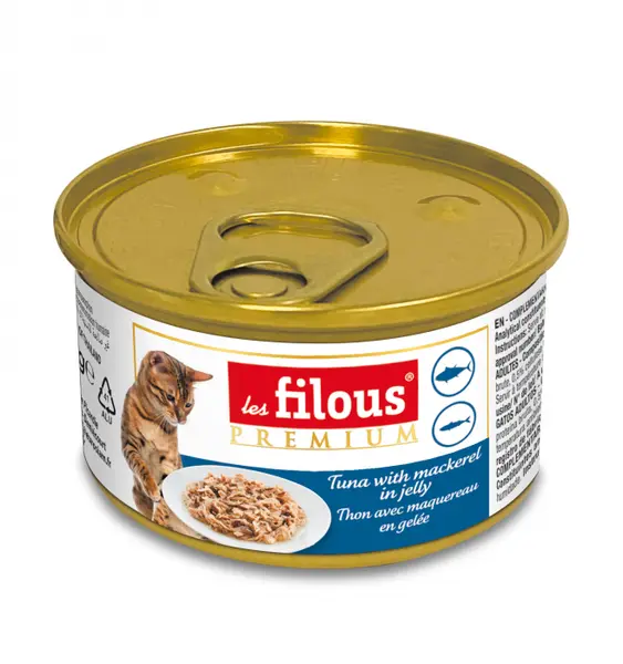 Hrana umeda pentru pisici Les Filous, Ton si macrou in jeleu, 6 x 85g