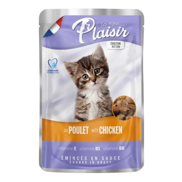 Hrana umeda pentru pisici Plaisir Kitten, Pui, 22 x 100g