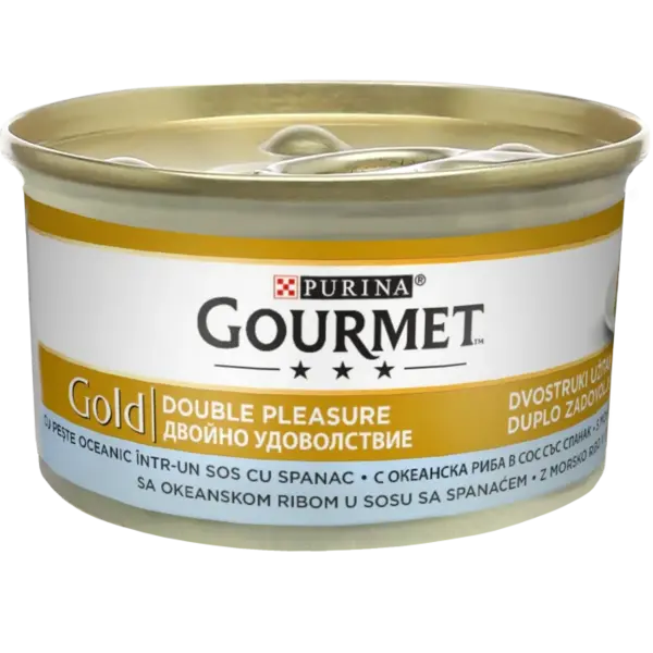 Hrana umeda pentru pisici Purina Gourmet Gold Double Pleasure, Peste oceanic si spanac in sos, 24 x 85g