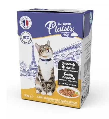 Hrana umeda pentru pisici sterilizate Plaisir Chef, File cu curcan si morcovi, 16 x 190g