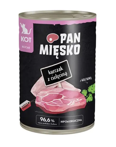 Hrană umedă pisici adult PAN MIĘSKO 400g pui vițel bogată în carne