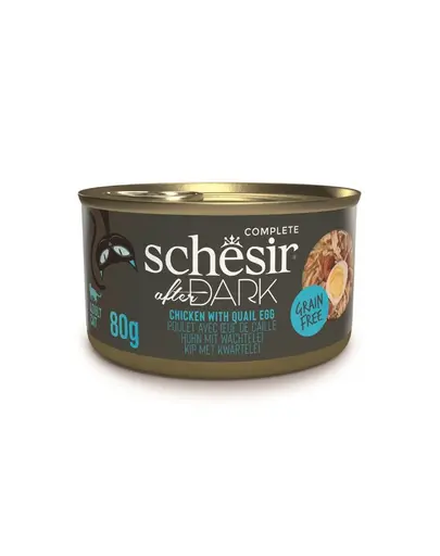 Hrană umedă pisici cu pui și ou de prepeliță Schesir After Dark în supă 80 g