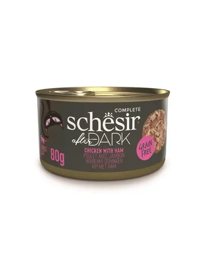 Hrană umedă pisici cu pui și șuncă Schesir After Dark în supă 80 g