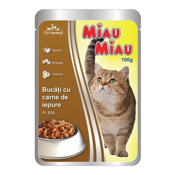 Hrana Umeda Pisici Miau Miau cu Iepure in Sos, Plic 100 g