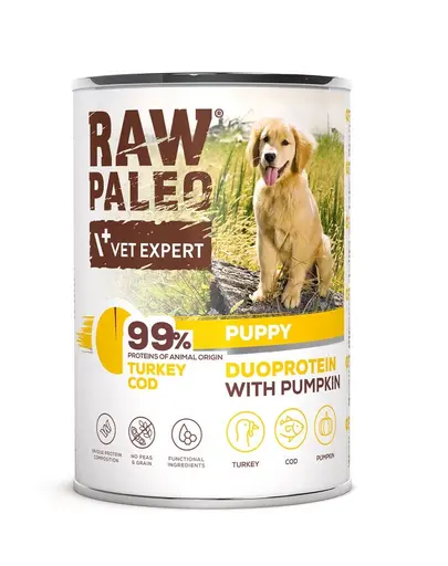 Hrana umeda RAW PALEO Turkey Cod Puppy 400g cod si curcan pentru catelusi