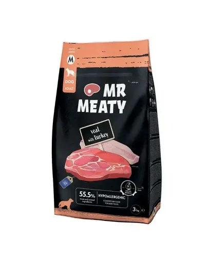 Hrană uscată câini adulți digestie sensibilă vițel și curcan MR MEATY 3kg