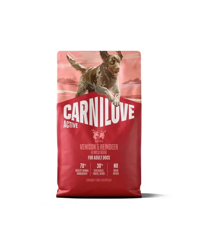 Hrană uscată câini sportivi 4 kg CARNILOVE Active Dog Venison și Renifer Adult 4 kg vânat, ren și mistreț