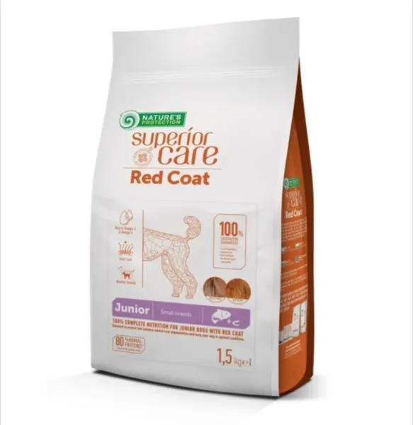 Hrana uscata caini, Superior Care Red Coat Grain Free Junior SmallMini Breeds cu Somon 1.5 kg